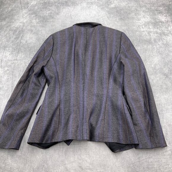Escada Blazer Women 34 Gray Purple Stripe Herringbone Layer Collar Classic - Picture 9 of 10